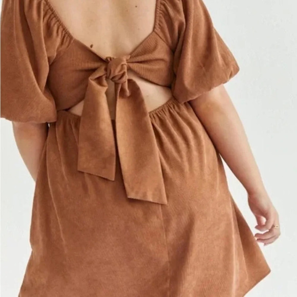Cassie Brown Bow Back Corduroy Mini Dress, Large - Picture 10 of 10